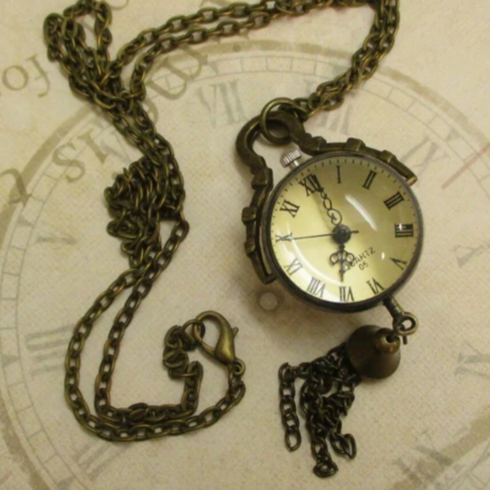 Bronze Orb Skeleton Watch Pendant Necklace